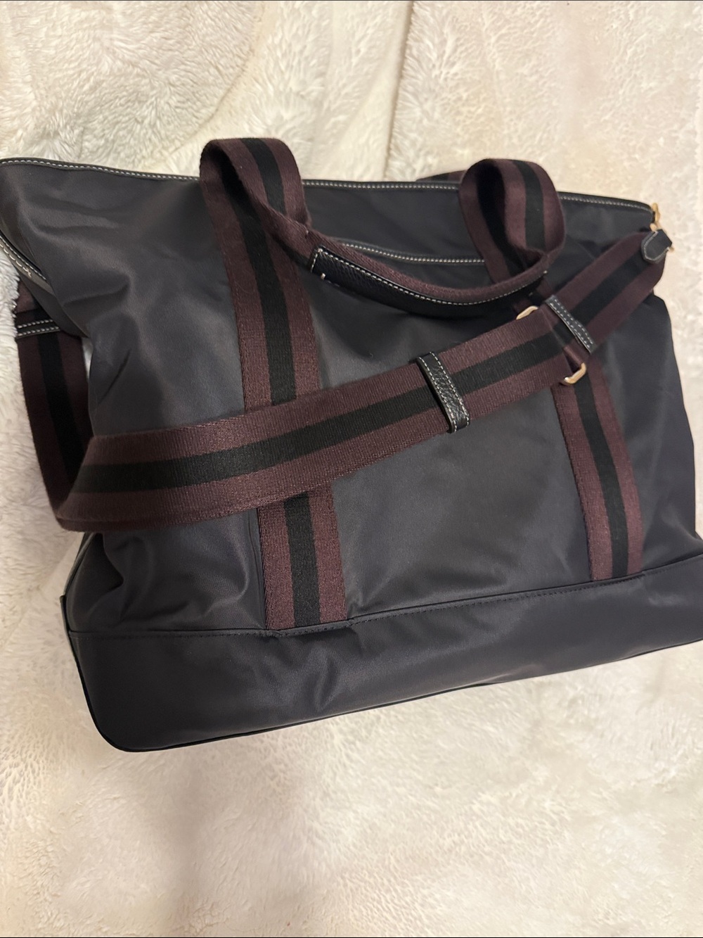 Coach Ellis Weekender Black Nylon Duffel with Maroon-Trim Straps - Picture 2 of 11
